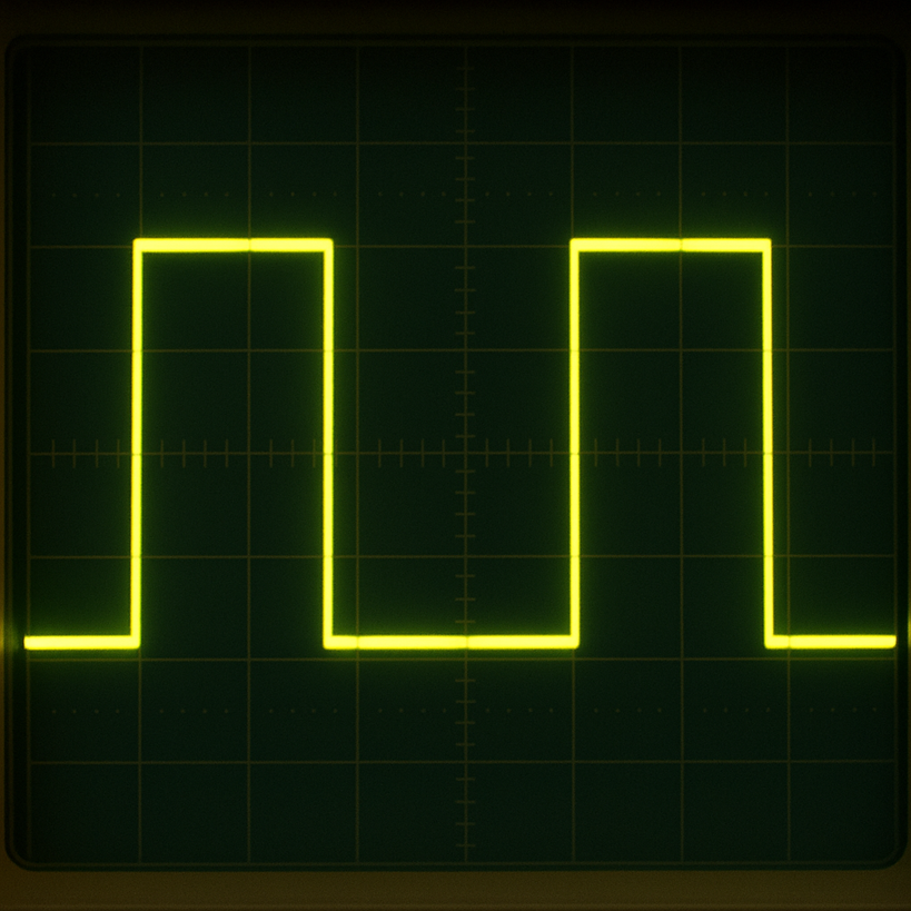 Picture showing a square wave how it would be seen on an oscilloscope.