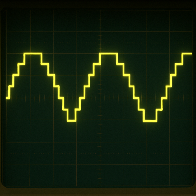 A stepped sine wave how it would be seen on an oscilloscope